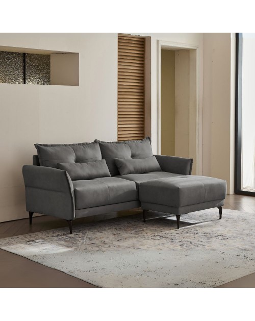 Divano 3 Posti Nutmeg con pouf in tessuto grigio scuro 196x76x86H