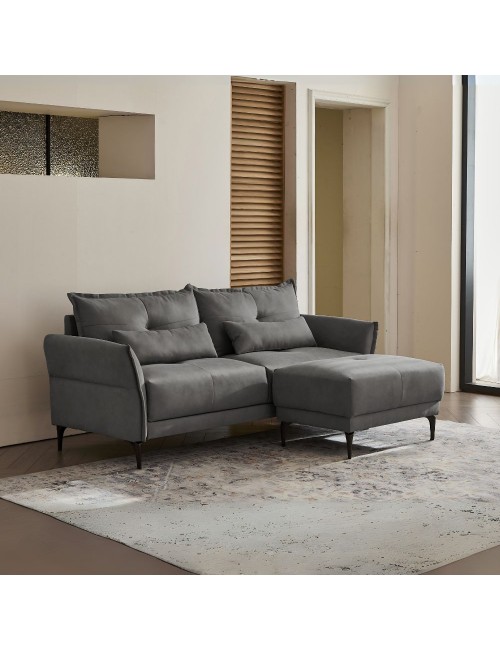 Divano 3 Posti Nutmeg con pouf in tessuto grigio scuro 196x76x86H