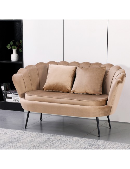 Divano 2 Posti Orel a Conchiglia in Velluto Beige – Design Elegante e Avvolgente