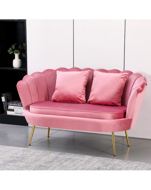 Divano 2 Posti Orel a Conchiglia in Velluto Rosa – Design Elegante e Avvolgente