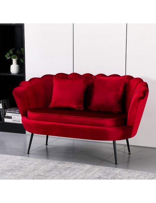 Divano 2 Posti Orel a Conchiglia in Velluto Rosso – Design Elegante e Avvolgente