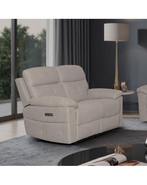 Divano Kayde 2 posti recliner elettrico in tessuto beige – Comfort e relax totale