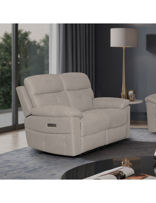 Divano Kayde 2 posti recliner elettrico in tessuto beige – Comfort e relax totale