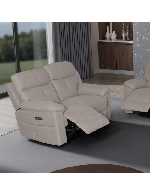 Divano Kayde 2 posti recliner elettrico in tessuto beige – Comfort e relax totale