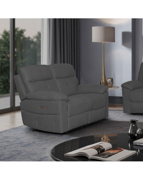 Divano Kayde 2 posti recliner elettrico in tessuto grigio scuro – Comfort e relax totale