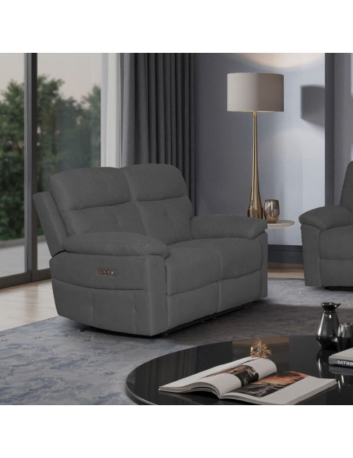 Divano Kayde 2 posti recliner elettrico in tessuto grigio scuro – Comfort e relax totale