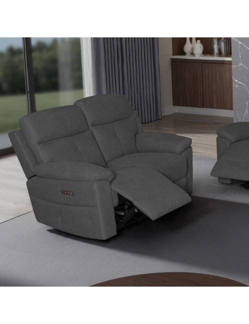 Divano Kayde 2 posti recliner elettrico in tessuto grigio scuro – Comfort e relax totale
