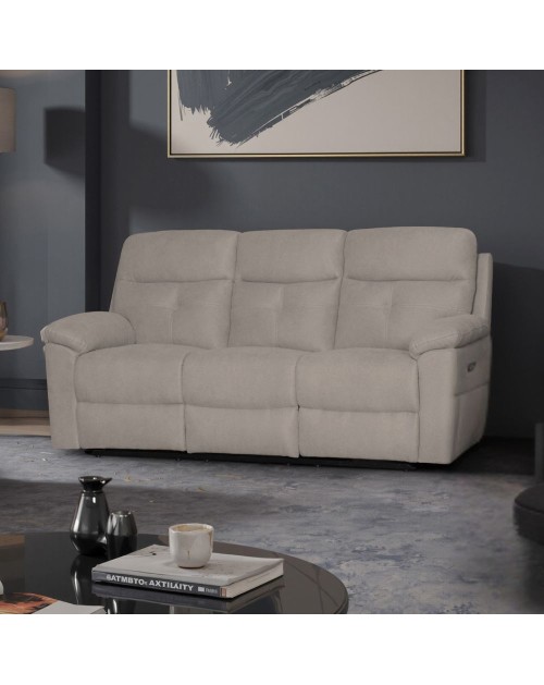 Divano Kayde 3 posti recliner elettrico in tessuto beige – Comfort e relax totale