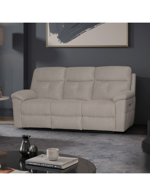 Divano Kayde 3 posti recliner elettrico in tessuto beige – Comfort e relax totale