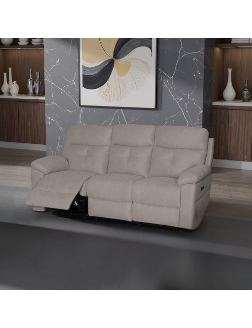 Divano Kayde 3 posti recliner elettrico in tessuto beige – Comfort e relax totale