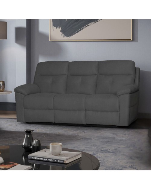 Divano Kayde 3 posti recliner elettrico in tessuto grigio scuro – Comfort e relax totale