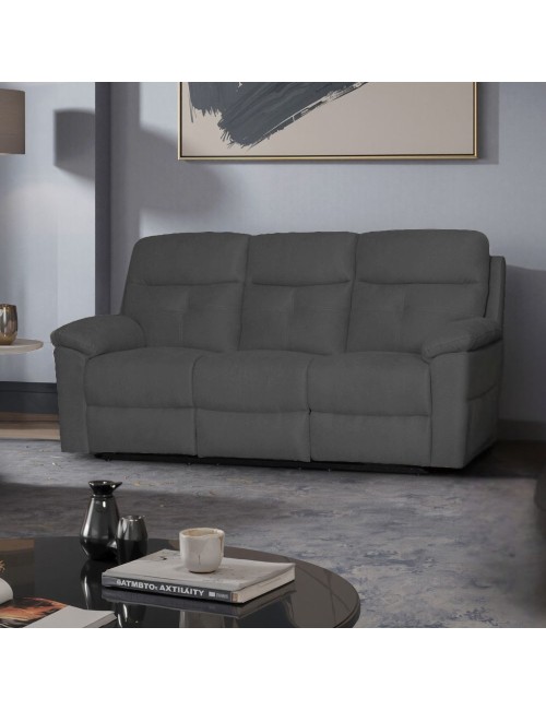 Divano Kayde 3 posti recliner elettrico in tessuto grigio scuro – Comfort e relax totale
