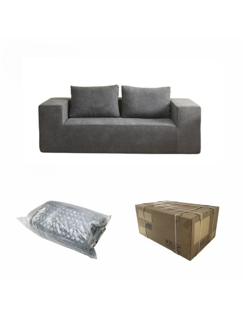 Divano sottovuoto 3 posti Kelly in tessuto grigio chiaro con imbottitura in schiuma 200x100x76H