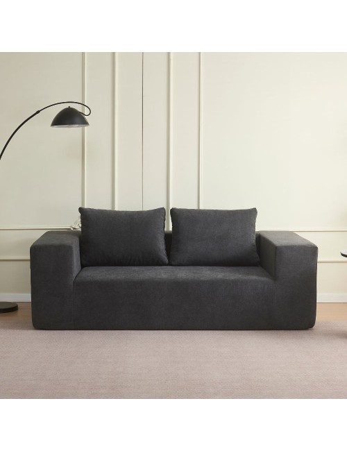 Divano sottovuoto 3 posti Kelly in tessuto grigio scuro con imbottitura in schiuma 200x100x76H