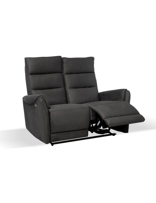 Divano 2 Posti 2 Recliner Elettrici Effetto Nabuk Thun Colore Grigio