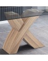 Tavolo fisso Duncan con piano in vetro e gambe incrociate effetto legno 150x90x76H