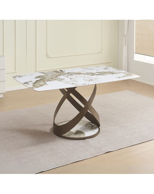 Tavolo fisso Velika con piano in ceramica marmo bianco e base in metallo intrecciata 160x90x76H