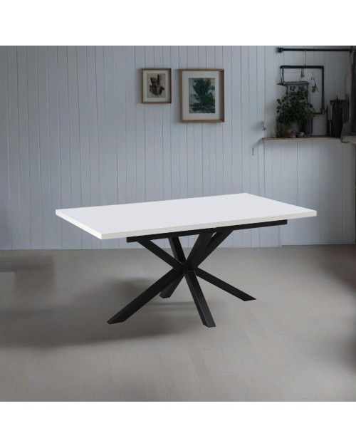 Tavolo rettangolare allungabile Rob piano bianco e gambe nere 160x90x75H