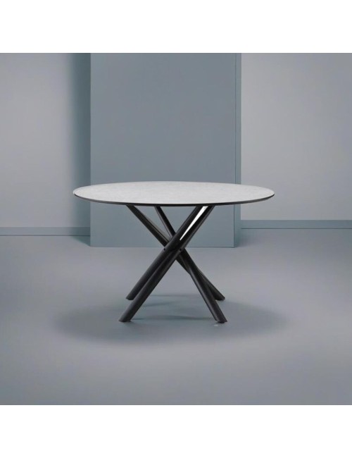 Tavolo rotondo Logan piano cemento e gambe nere 120x120x76.5H