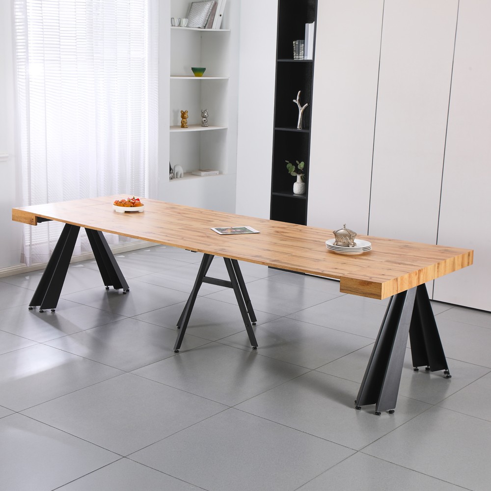 Consolle Allungabile Kresio Rovere 50–300 cm con Gambe in Metallo Nero