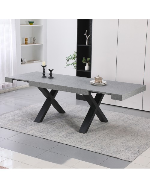 Tavolo Allungabile Cindy Effetto Cemento con Gambe Nere da 160 a 240 cm