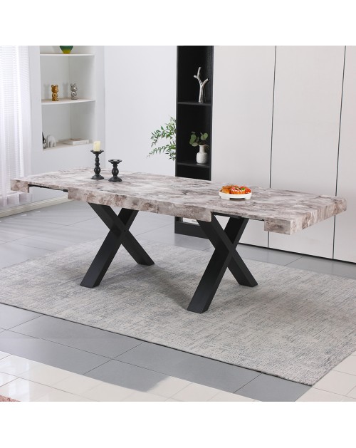 Tavolo Allungabile Cindy Effetto Marmo Grigio con Gambe Nere da 160 a 240 cm