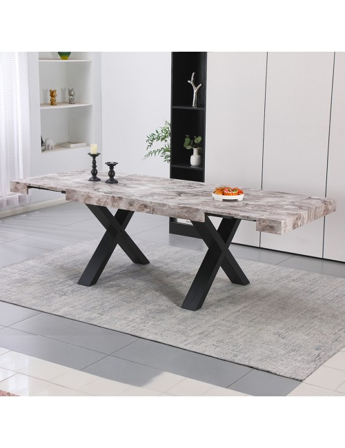Tavolo Allungabile Cindy Gondar Effetto Marmo Grigio con Gambe Nere da 160 a 240 cm