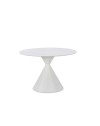 Tavolo Rotondo Taini Ø120 cm in Ceramica Effetto Marmo Bianco con Base Conica in Metallo