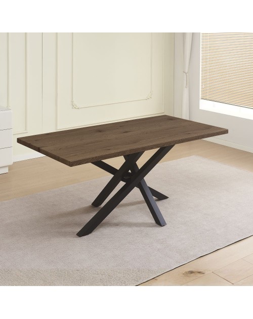 Tavolo fisso Ronan con piano in rovere anticato e gambe in metallo nero 180x90x76H