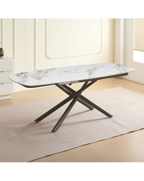 Tavolo girevole allungabile Astrid piano ceramica effetto marmo bianco 140x90x76H