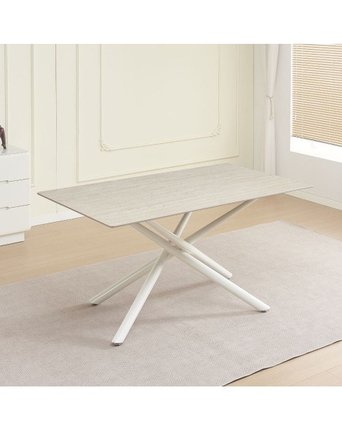 Tavolo fisso 160x90x76H Sand con piano in ceramica beige e struttura in metallo bianco