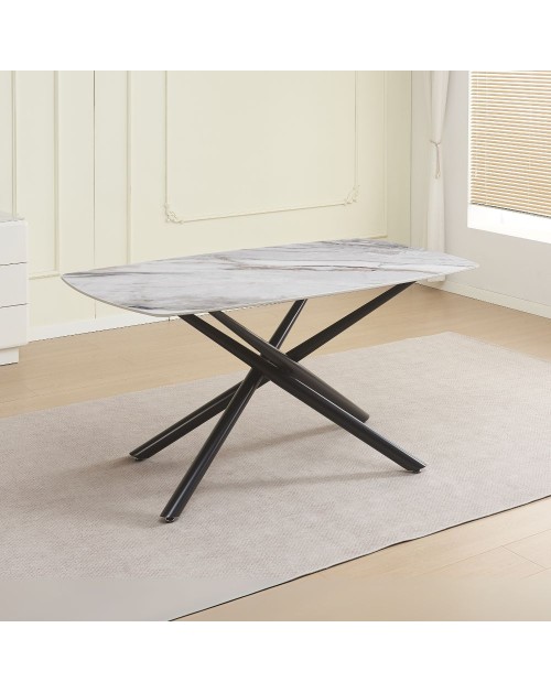 Tavolo Linus con piano in ceramica effetto marmo grigio e gambe in metallo nero 160x90x76H