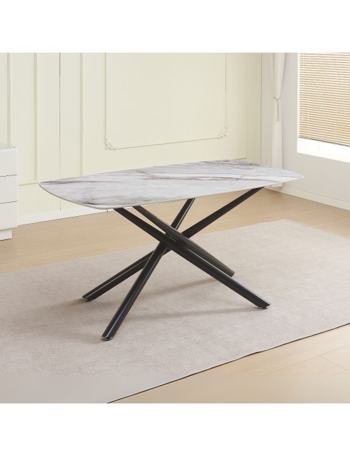 Tavolo Linus con piano in ceramica effetto marmo grigio e gambe in metallo nero 160x90x76H