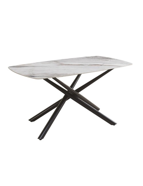 Tavolo Linus con piano in ceramica effetto marmo grigio e gambe in metallo nero 160x90x76H