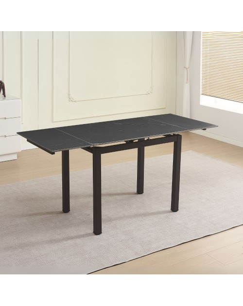 Tavolo allungabile Kyoto con piano in ceramica marmo nero ardesia e struttura in metallo nero 100x70x75H
