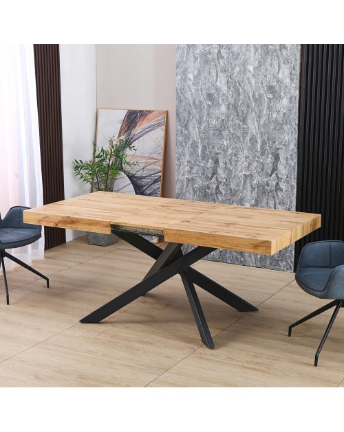 Tavolo rettangolare allungabile Belinda piano rovere e base nera 160x90x75