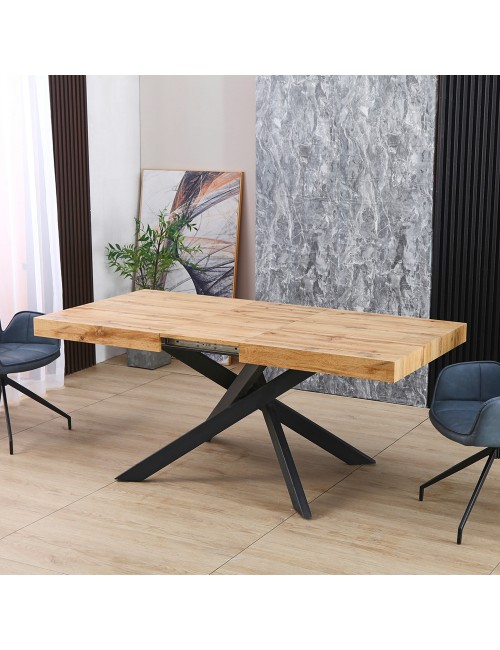 Tavolo rettangolare Allungabile Belinda piano rovere e base nera