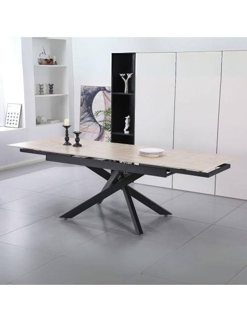 Tavolo Allungabile piano in ceramica effetto marmo e gambe in metallo