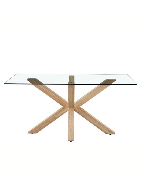 Tavolo Beia in vetro temperato con gambe in legno 160x90x77H