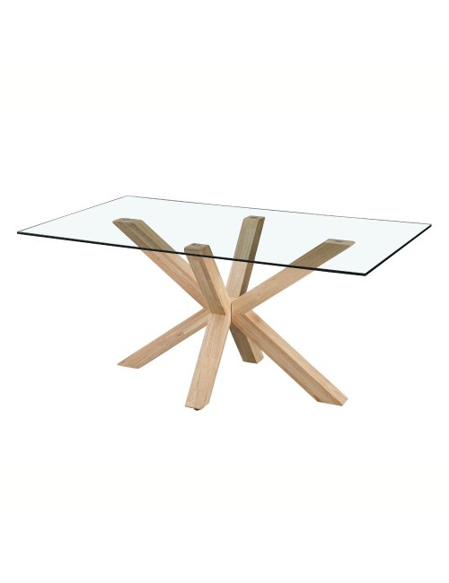 Tavolo Beia in vetro temperato con gambe in legno 160x90x77H
