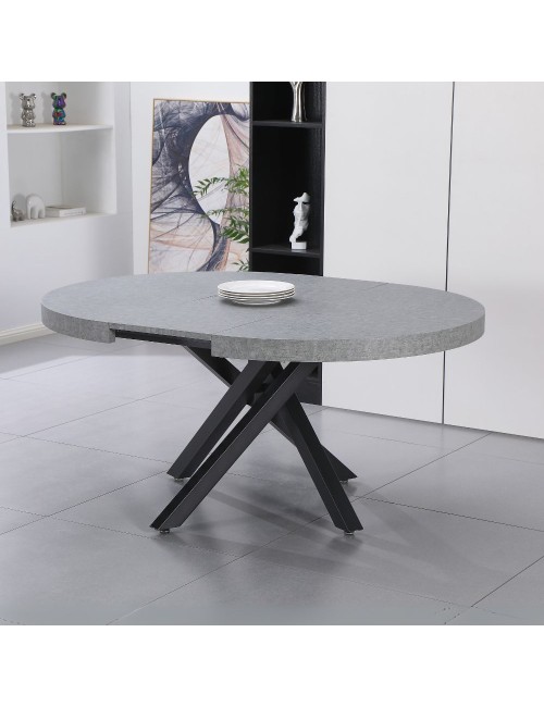 Tavolo rotondo Allungabile Raven piano cemento e gambe metallo