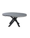 Tavolo rotondo allungabile Raven con piano cemento e gambe shangai nero 120x120x75H