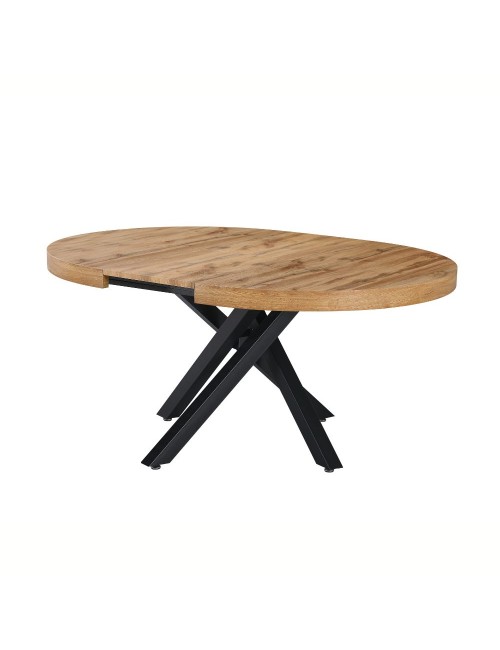 Tavolo rotondo Allungabile Raven piano rovere e gambe metallo nero