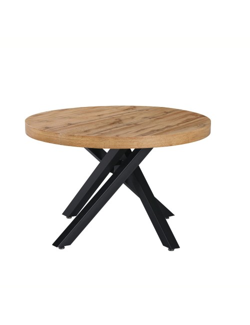 Tavolo rotondo Allungabile Raven piano rovere e gambe metallo nero