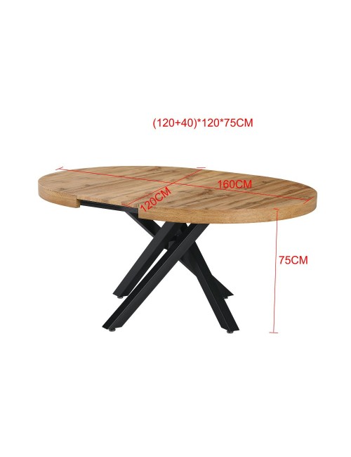 Tavolo rotondo Allungabile Raven piano rovere e gambe metallo nero