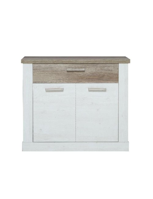 Madia Flux 2 ante e 1 cassetto 101 cm pino bianco con top rovere antico