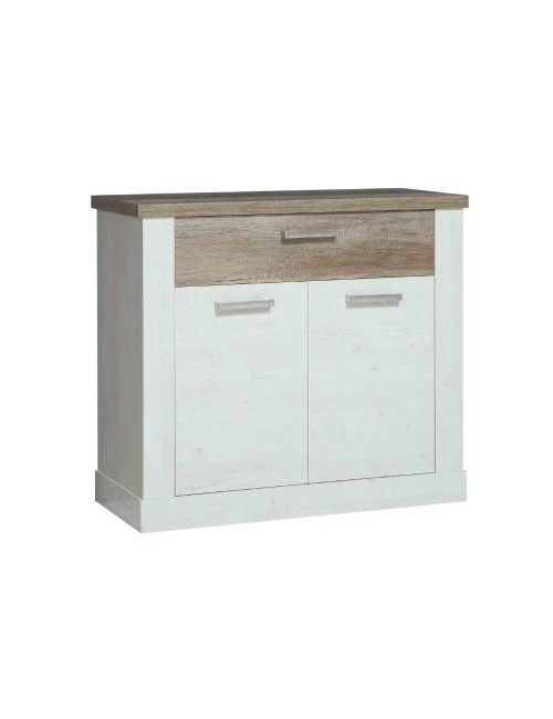 Madia Flux 2 ante e 1 cassetto 101 cm pino bianco con top rovere antico
