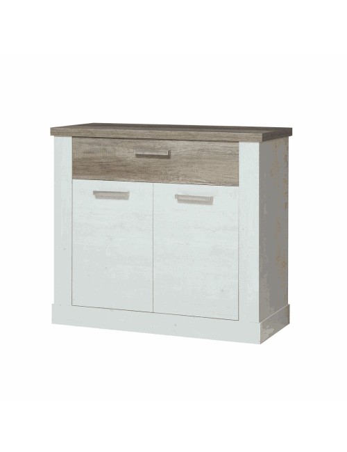 Madia Flux 2 ante e 1 cassetto 101 cm pino bianco con top rovere antico