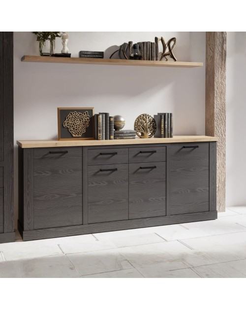 Madia Flux 4 ante e 2 cassetti 213 cm nero cabezone con top rovere riviera