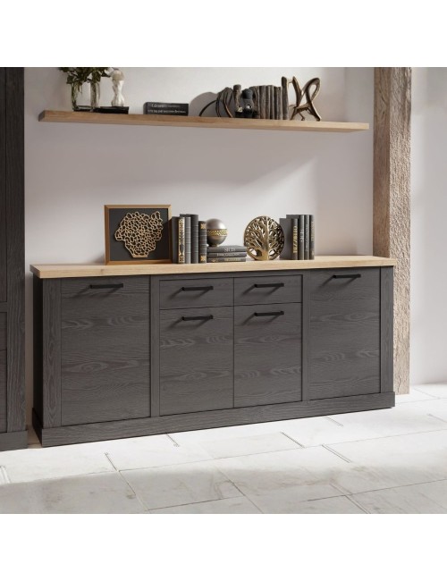 Madia Flux 4 ante e 2 cassetti 213 cm nero cabezone con top rovere riviera